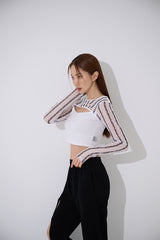 ラインブラックホールメッシュクロップTシャツ / TOP(9369) Line Black Hole Mesh Crop Tee