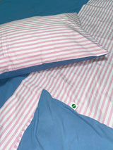 ハーフストライプベッディングカバーセット/half stripe bedding cover set - pink sky blue
