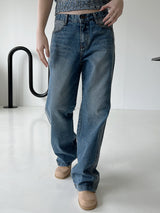 カラーマッチングカットブラッシュデニムパンツ/no.1792 color matching cat brush denim pants