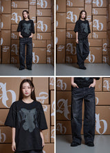 [24SS] ハーフトーンドットレイヤーファジーラビット半袖Tシャツ ブラック