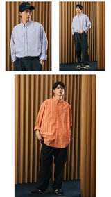 DAKYAM Colorful striped yarn-dyed side zipper pocket cityboy long-sleeved loose shirt