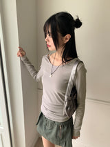 ヒートアンボタンオフショルダースナップトットボタンロングスリーブTシャツ