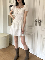キュートストラップパフ半袖ミニワンピース / Cute Strap Puff Short Sleeve Mini Dress