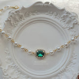 エメラルドスクエアパールチョーカーネックレス / Emerald Square Pearl Choker Necklace