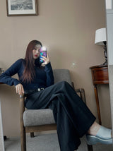 Belted semi bootcut slacks