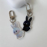 ブラックホワイトハーとラビットキーリング / Black White Heart Rabbit Keyring