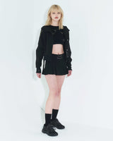 Pleated Logo-Tape Mini Skirt _ Black
