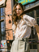 フローラルフリルピンクボタンブラウス / Floral Frill Pink Button Blouse