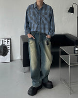 ポーニングチェッククロップカッティングシャツ