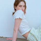 レースヘムハーフスリーブTシャツ / LACE HEM HALF SLEEVE TEE, WHITE