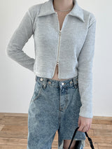 オルモストリブカラークロップジップアップ/Ulmost Rib Collar Crop Zip Up (4color)
