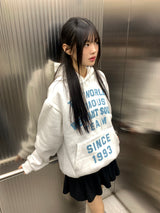 [ブラッシュドライニング] ワールドレターリングオーバーフィットフードTシャツ