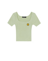 スクエアネック リベッドニット クロップトップ / SQUARE NECK RIBBED KNIT CROP TOP PALE GREEN