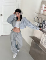 4color cropped napping hood zip-up