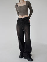 ブラウンウォッシュドデニムトラウザーズ / Brown washed denim trousers