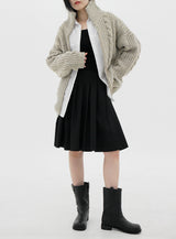 ケーブルハイネックジップアップカーディガン / Cable high neck zip-up cardigan (6color)