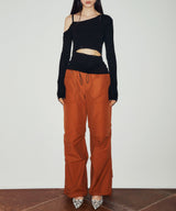 ツーウェイリブドアシメトリックニットトップ / TWO WAY RIBBED ASYMMETRIC KNIT TOP (BLACK)