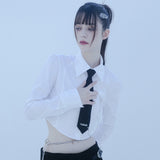 ネクタイチェーンクロップシャツ/0 1 necktie chain crop shirt - WHITE