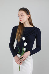 ドレープパフシャーリングTシャツ / Drape Puff Shirring T-shirt Navy