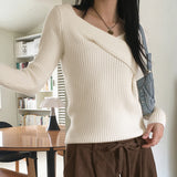 Lobil twist wrap V-neck ribbed long-sleeve knit