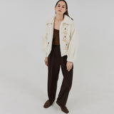 ツータックボタンワイドウールパンツ / Two-Tuck Button Wide Wool Pants (Brown)