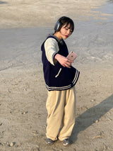 Navi button hood cardigan 