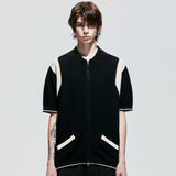 バーシティハーフニットジップアップ / varsity half knit zip-up black