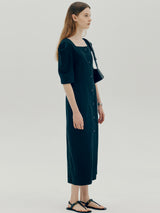 リネンスクエアネックドレス / Linen square neck dress - Black