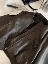 vintage leather zip-up