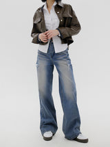 カッティングワイドミディアムブルーパンツ / Cutting Wide Medium Blue Pants