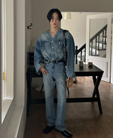 カラーレスデニムジャケット/Collarless denim jacket
