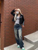 two-way crop leather jacket [2color]