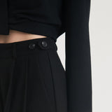 ツータックボタンワイドウールパンツ / Two-Tuck Button Wide Wool Pants (Black)