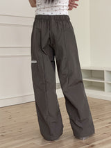 ジッパーナイロングロッシー２ウェイロングワイドジョガーパンツ/Galz Zipper Nylon Glossy Two-Way Long Wide Jogger Pants