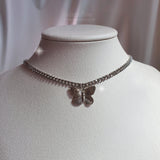Silver Butterfly Chain Choker Necklace