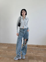 ストーンウォッシュッドスプリットデニムパンツ/no.1110 Stone Washed Split Denim Pants