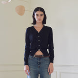 リブドヘム カーディガン/RIBBED HEM CARDIGAN (BLACK)
