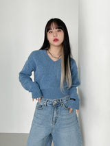ウールVネッククロップニット/Wool V-neck Crop Knit (10color)