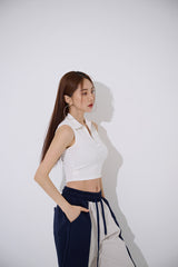 カラーハーフジップアップクロップタンクトップ/TOP(9354) Collar Half Zip Up Crop Nash