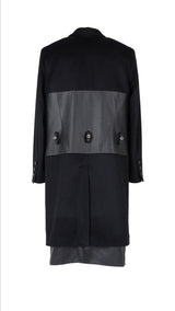 Leather Biker Paneled Wool Coat