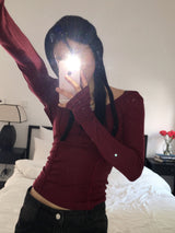 Ano バックスリットストラップカットVネックTシャツ