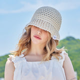 Monogram label knit punching summer bucket hat Cream