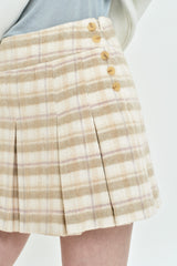 CHERRY BUTTON POINT PLEATS SKIRT[LIGHT BEIGE]