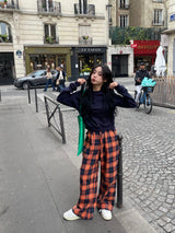 Praha deep color check pants