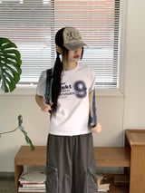 ドップラーナンバーナインレタリングセミクロップ半袖Tシャツ/Doppler Number Nine Lettering Semi-cropped Short Sleeve T-shirt