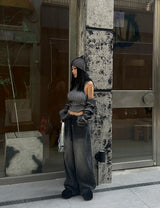 dark blue string wide pants