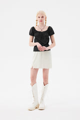 チェリーレーススクエアネックブラウス / CHERRY LACE SQUARE NECK BLOUSE [CHARCOAL]