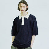 バウクルサンデイジーカラーハーフニット / BOUCLE SUNDAISY COLLAR HALF KNIT NAVY