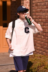 Cパッチユニセックス半袖オクスフォードシャツ / C Patch Short-Sleeved Unisex White Oxford Shirt
