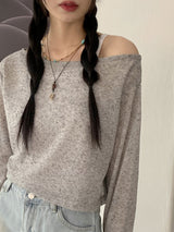 リードリネンボートネックビーチウェアクロップド長袖Tシャツ / Reid linen boat neck beach wear cropped long-sleeved T-shirt